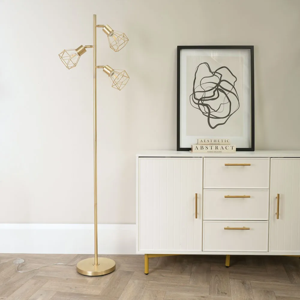 Angus 3 Way Metal LED Floor Lamp - Gold