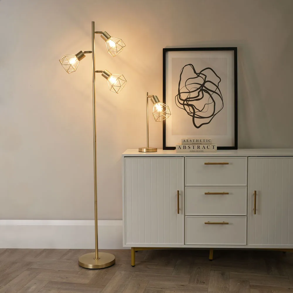Angus 3 Way Metal LED Floor Lamp - Gold
