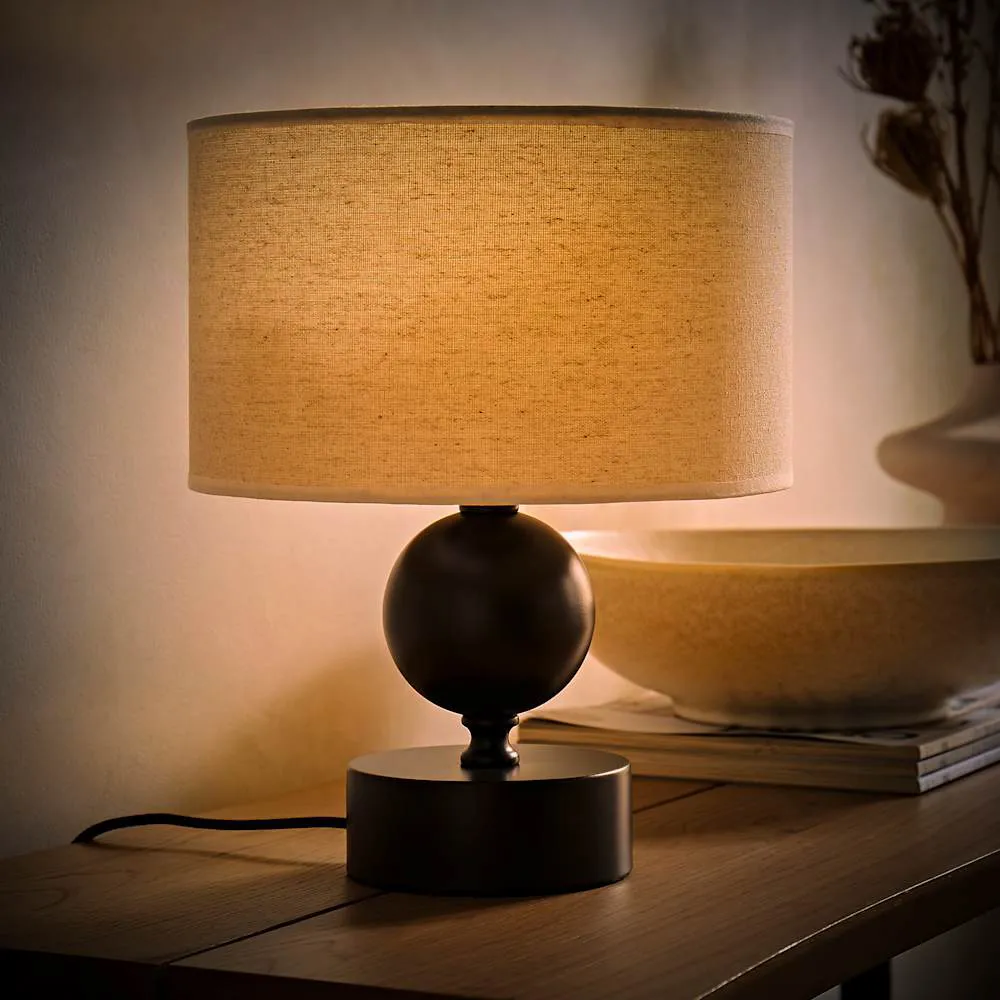 Anthony Drum Shade Candlestick LED Table Lamp - Brown, Linen