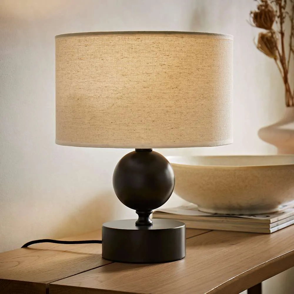 Anthony Drum Shade Candlestick LED Table Lamp - Brown, Linen