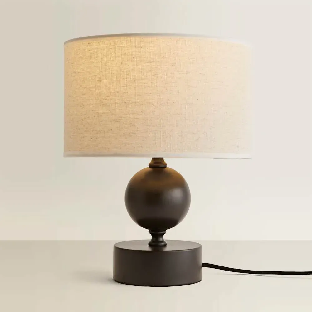 Anthony Drum Shade Candlestick LED Table Lamp - Brown, Linen