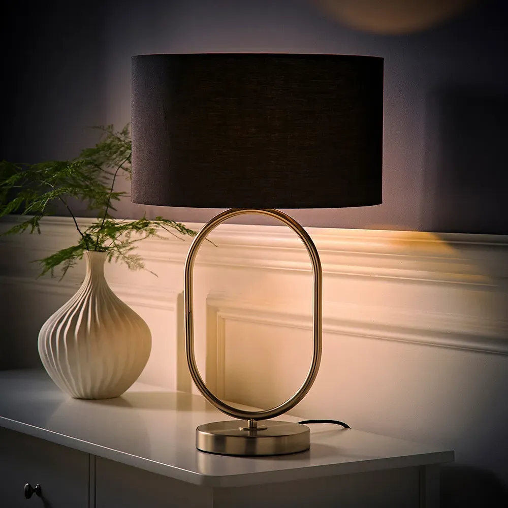 Antonia Oval Table Lamp - Black, Brushed Chrome