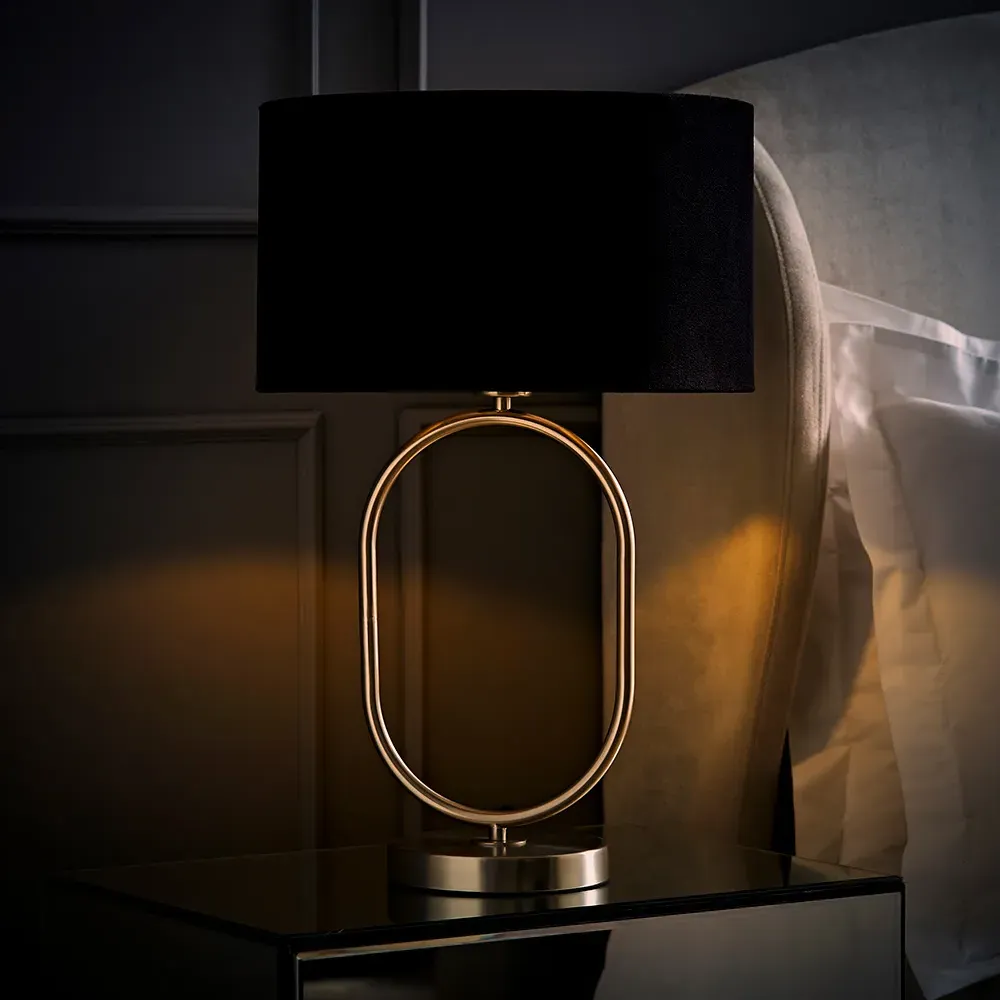 Antonia Oval Table Lamp - Black, Velvet