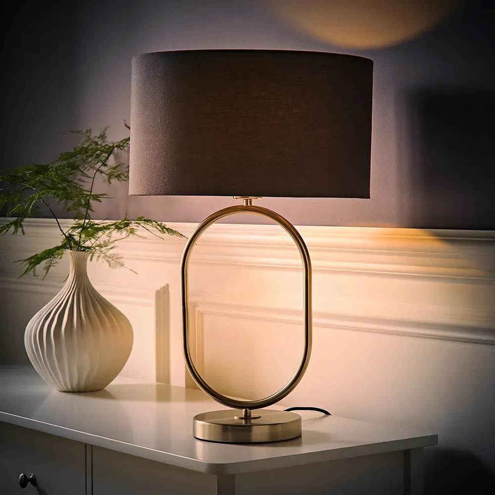 Antonia Oval Table Lamp - Charcoal, Brushed Chrome