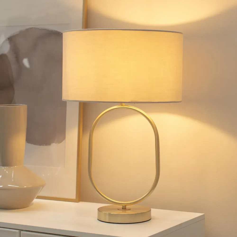 Antonia Oval Table Lamp - Natural, Brushed Gold