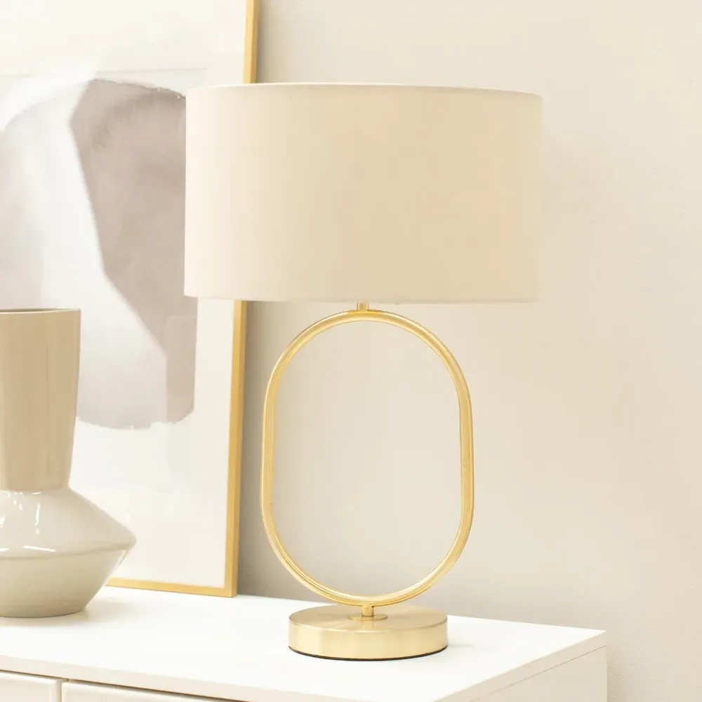 Antonia Oval Table Lamp - Natural, Brushed Gold