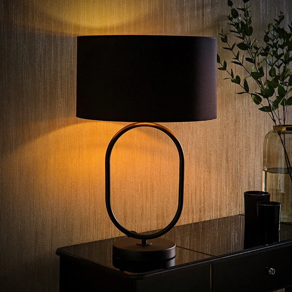 Antonia Oval Table Lamp with Bulb - Black, Gold Inner