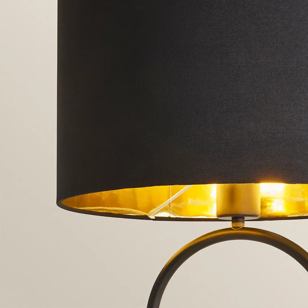 Antonia Oval Table Lamp with Bulb - Black, Gold Inner