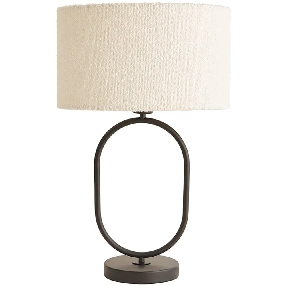 Antonia Oval Table Lamp with Drum Shade - Black, Boucle