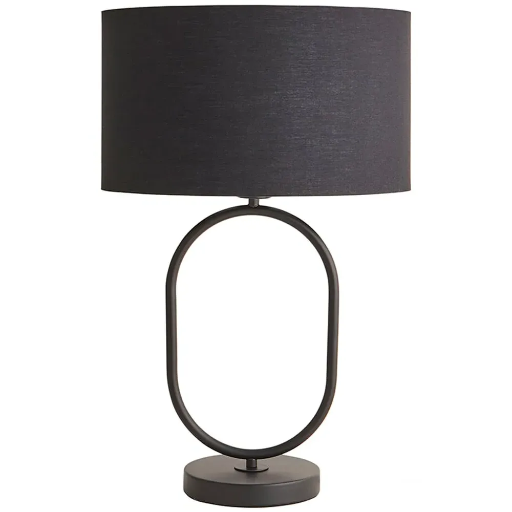Antonia Oval Table Lamp with Drum Shade - Black, Fabric