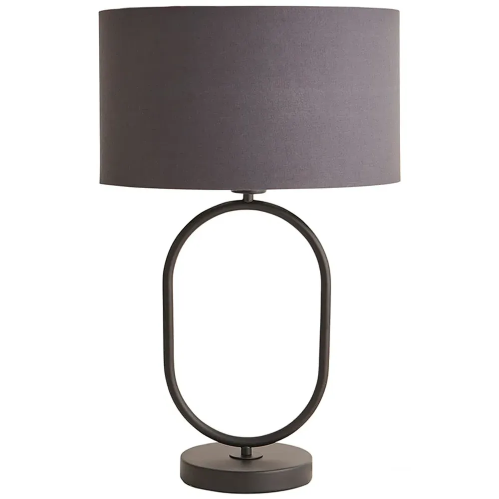 Antonia Oval Table Lamp with Drum Shade - Black, Fabric