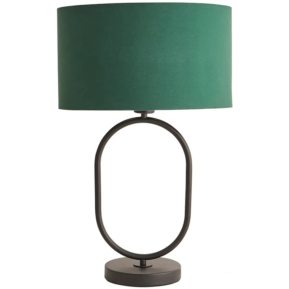 Antonia Oval Table Lamp with Drum Shade - Black, Fabric
