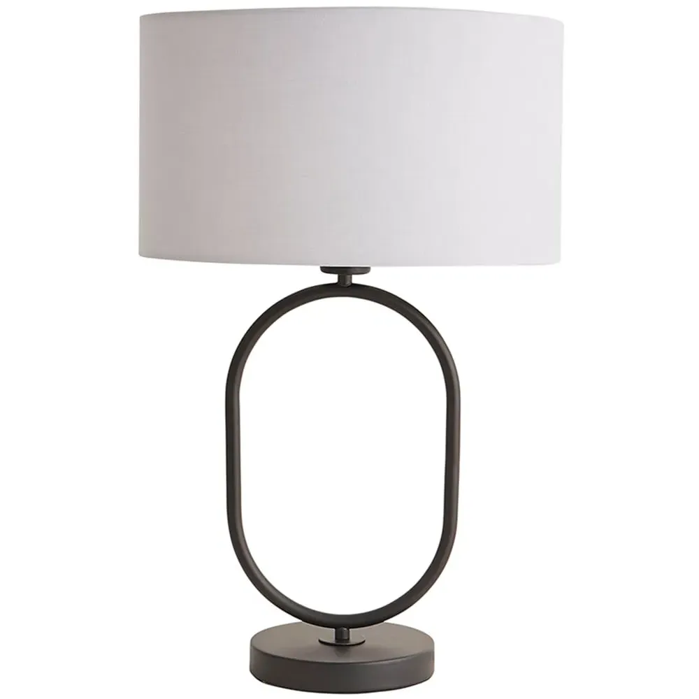 Antonia Oval Table Lamp with Drum Shade - Black, Fabric
