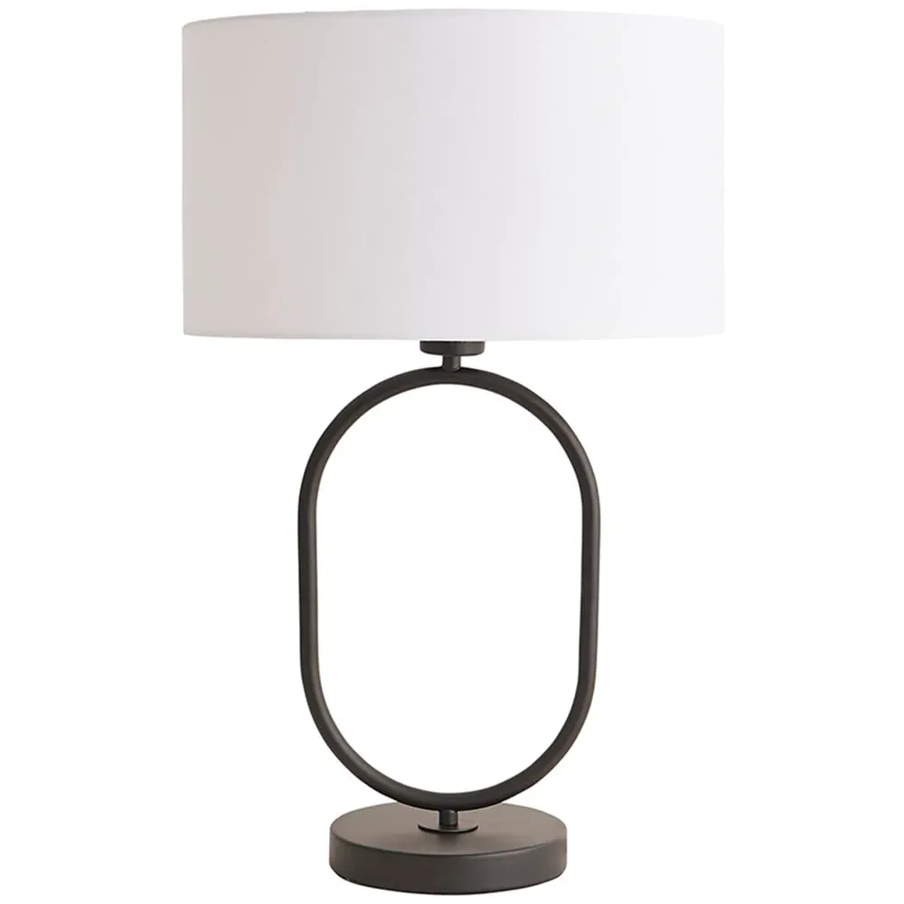 Antonia Oval Table Lamp with Drum Shade - Black, Fabric image