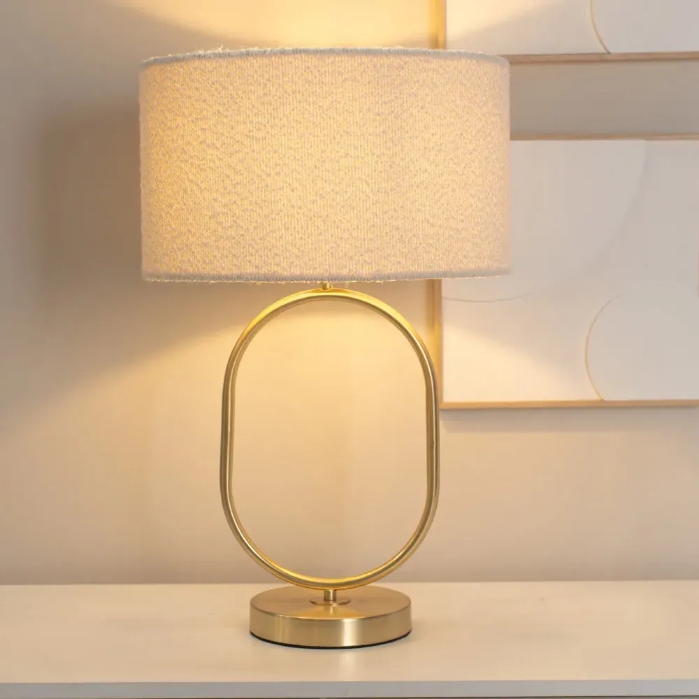 Antonia Oval Table Lamp with Drum Shade - Gold, Boucle