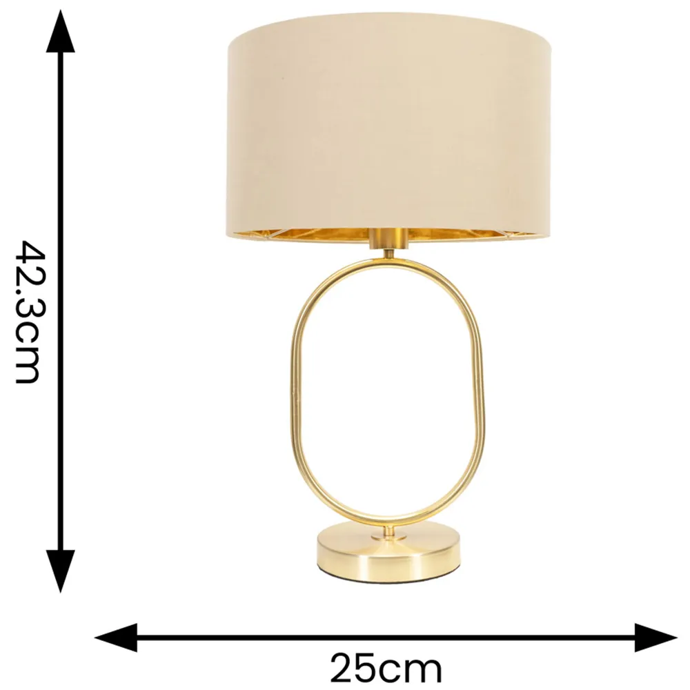 Antonia Oval Table Lamp with Drum Shade - Gold, Fabric