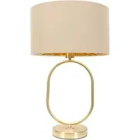 Antonia Oval Table Lamp with Drum Shade - Gold, Fabric