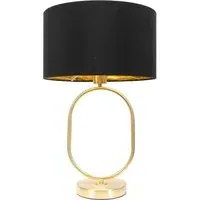 Antonia Oval Table Lamp with Drum Shade - Gold, Fabric