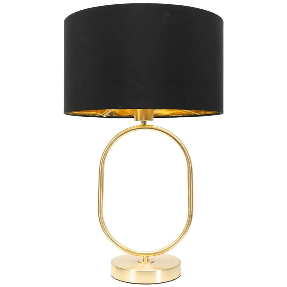 Antonia Oval Table Lamp with Drum Shade - Gold, Fabric