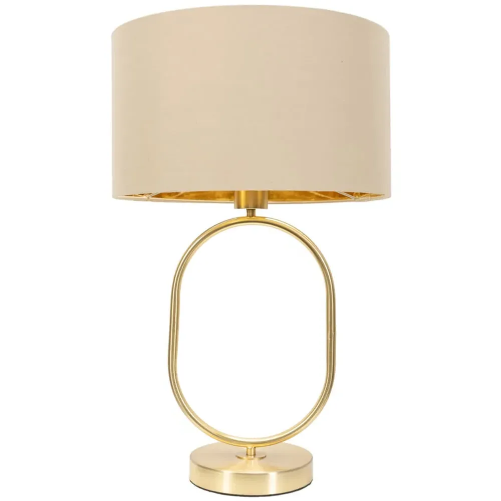 Antonia Oval Table Lamp with Drum Shade - Gold, Fabric