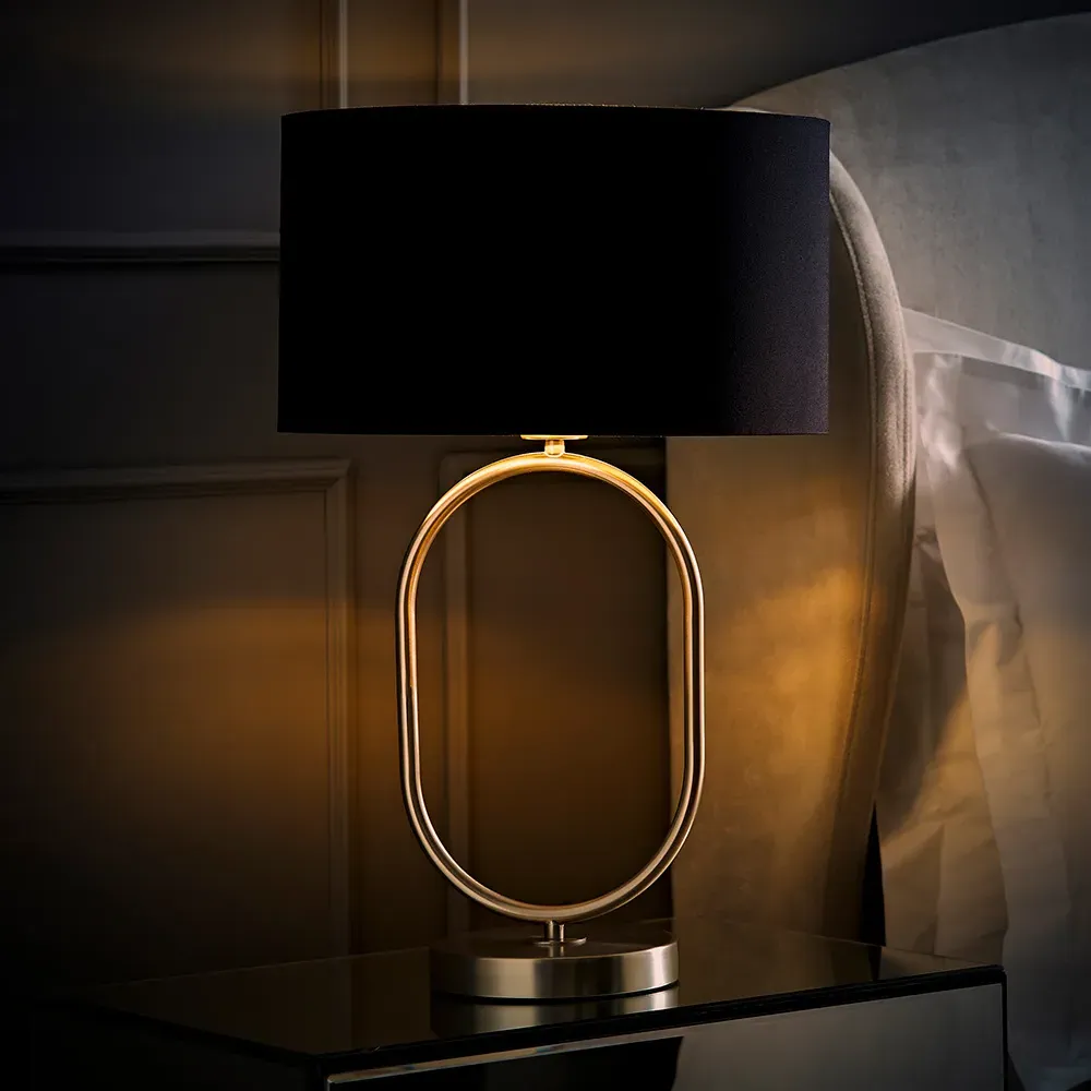 Antonia Oval Table Lamp with Drum Shade - Silver, Chrome