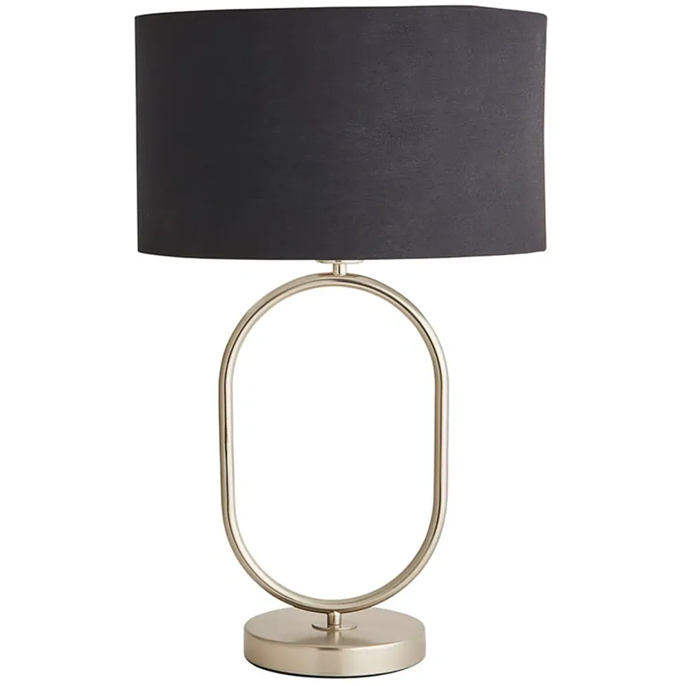 Antonia Oval Table Lamp with Drum Shade - Silver, Chrome