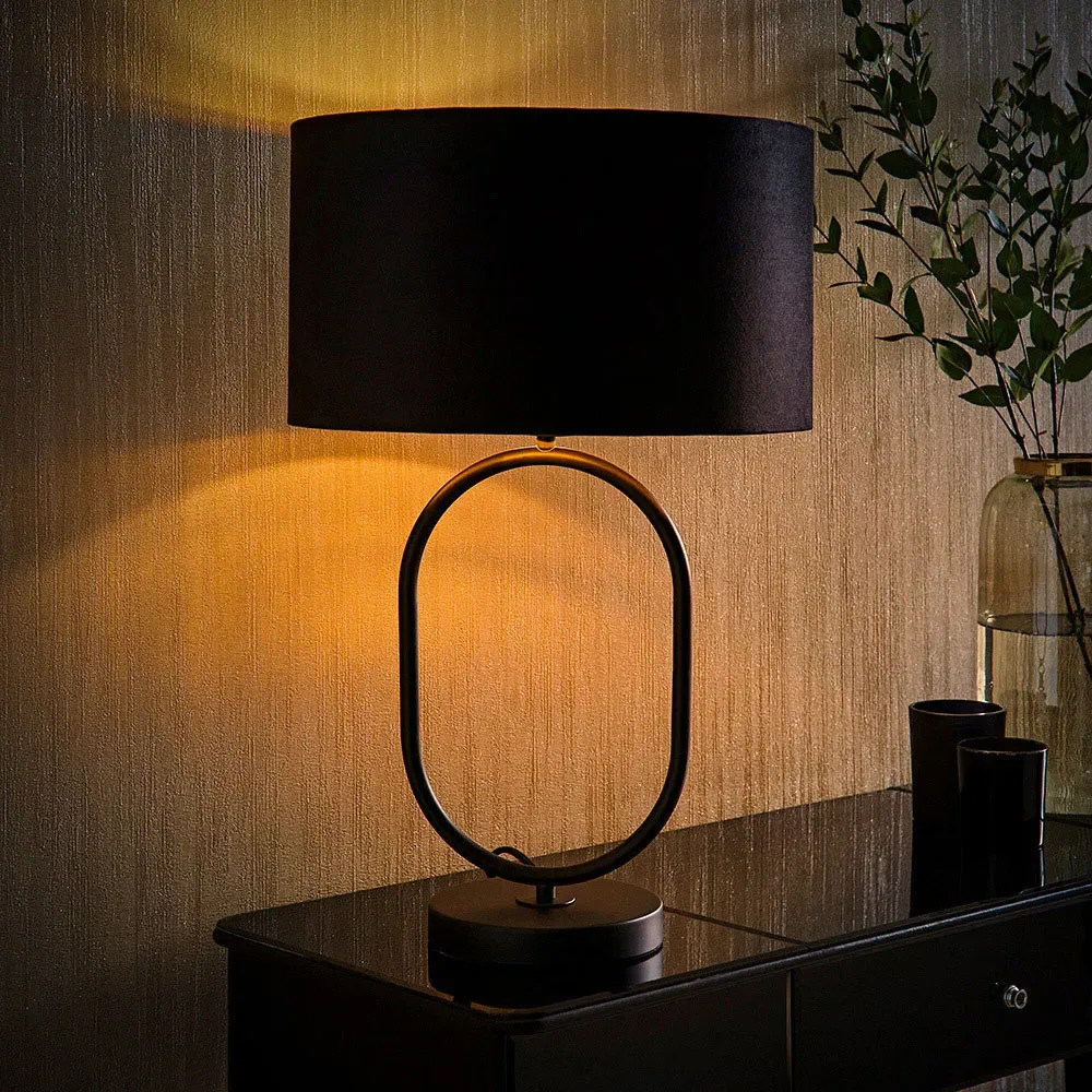 Antonia Oval Table Lamp with LED - Black, Velvet