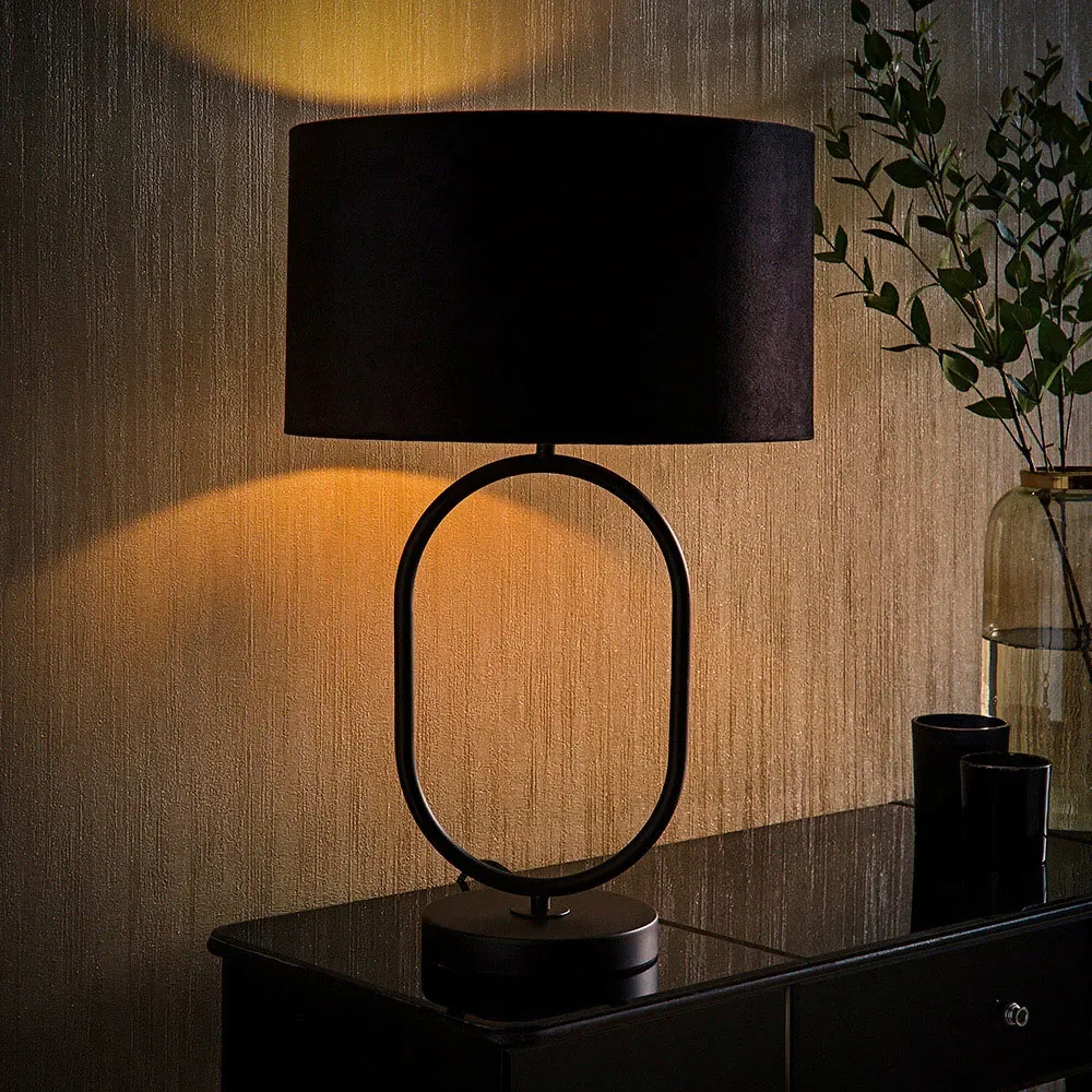 Antonia Oval Table Lamp with LED - Black, Velvet