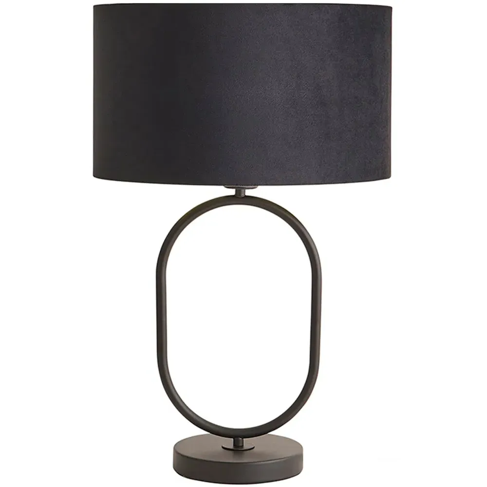 Antonia Oval Table Lamp with LED - Black, Velvet