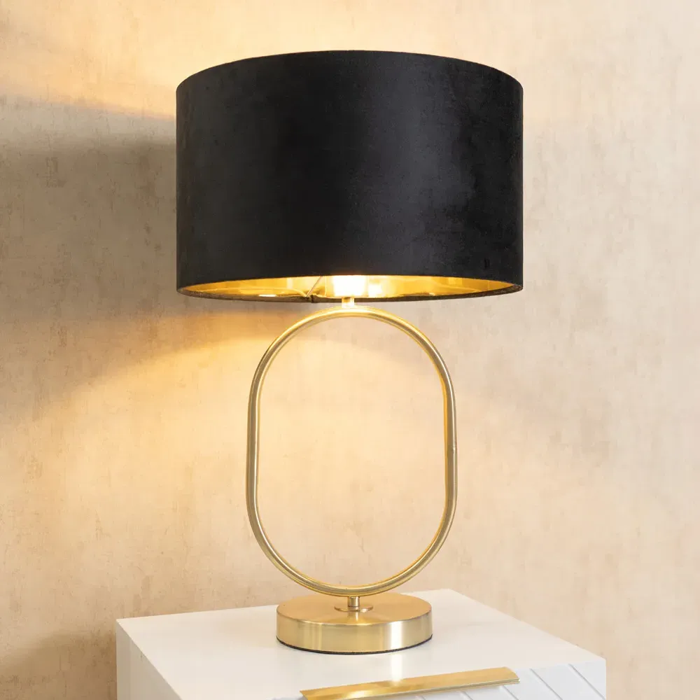 Antonia Oval Table Lamp with LED - Gold, Velvet