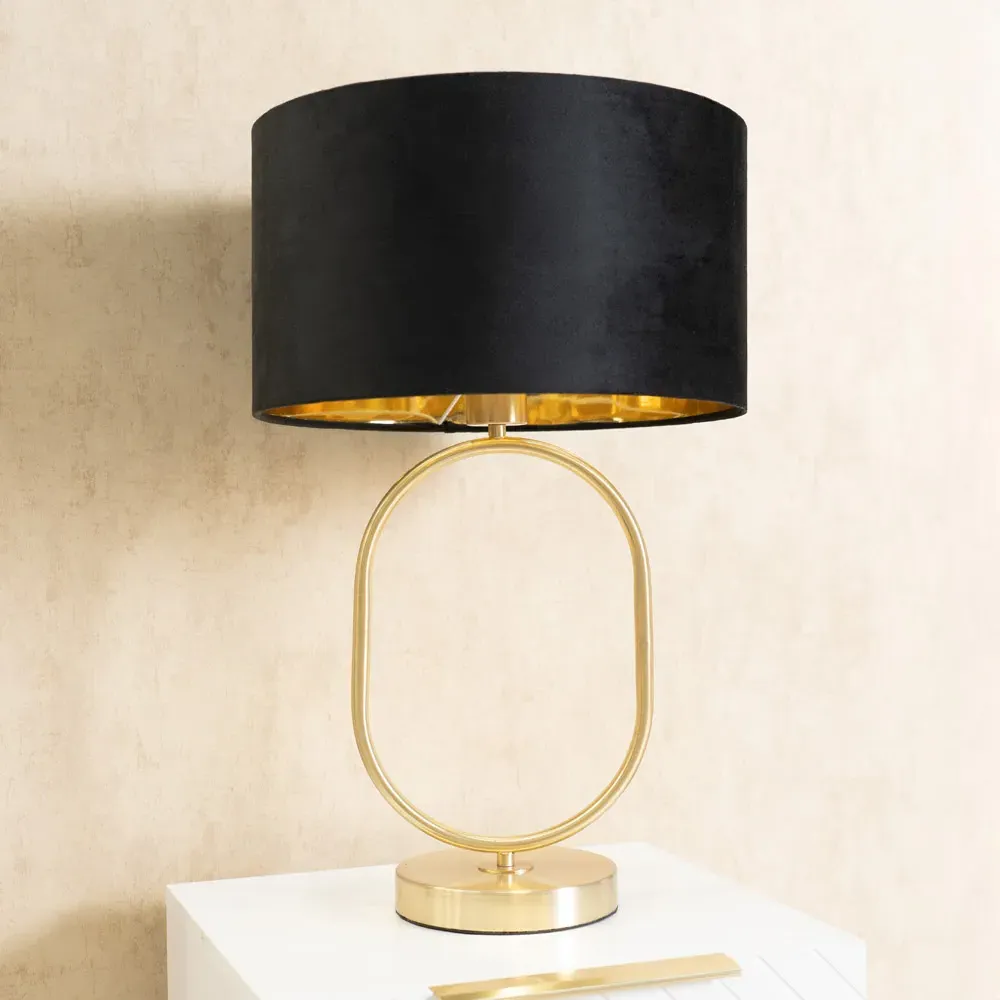 Antonia Oval Table Lamp with LED - Gold, Velvet