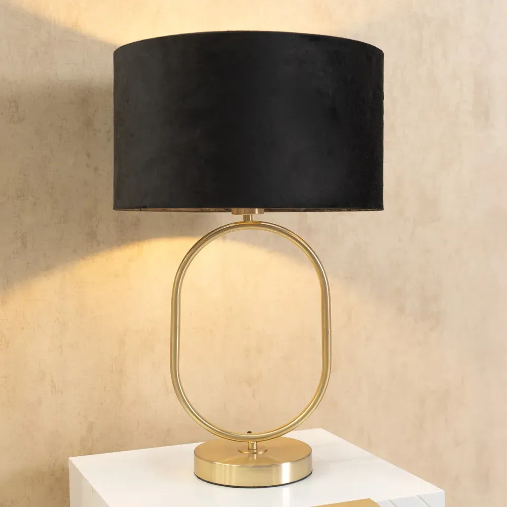 Antonia Oval Table Lamp with LED - Gold, Velvet