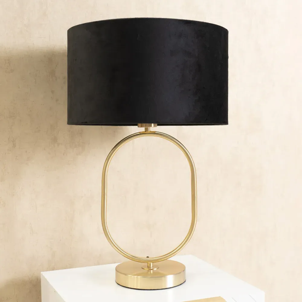 Antonia Oval Table Lamp with LED - Gold, Velvet