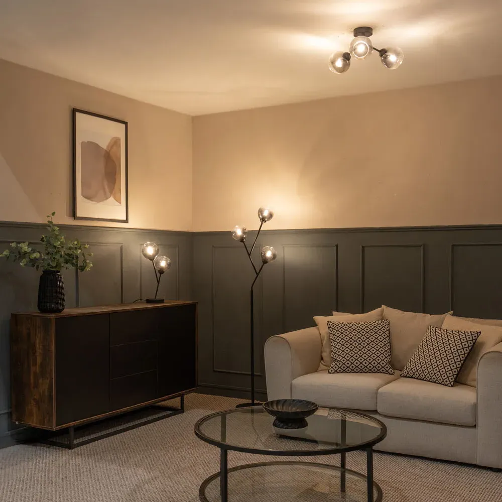 Aria 2 Way LED Table Lamp - Black, Smoked Glass