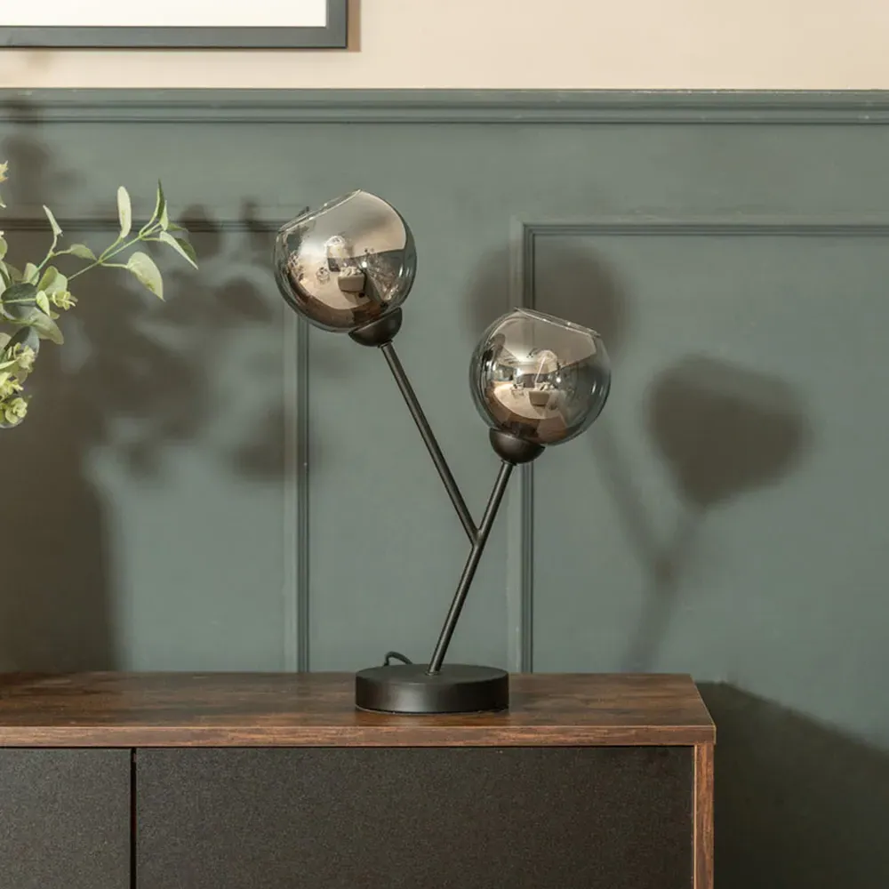 Aria 2 Way LED Table Lamp - Black, Smoked Glass