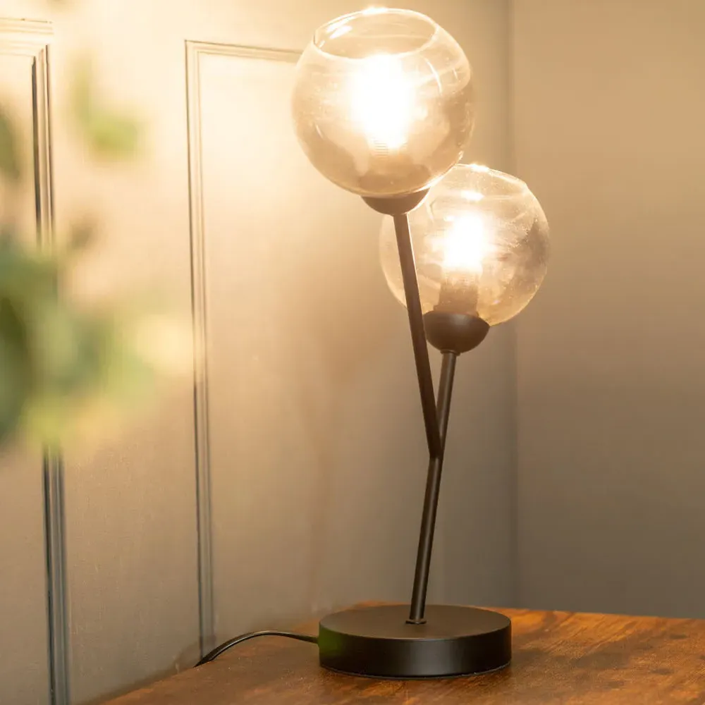 Aria 2 Way LED Table Lamp - Black, Smoked Glass