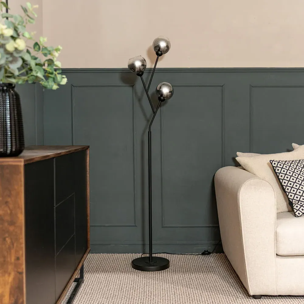 Aria 3 Way LED Floor Lamp - Black, Smoked Glass