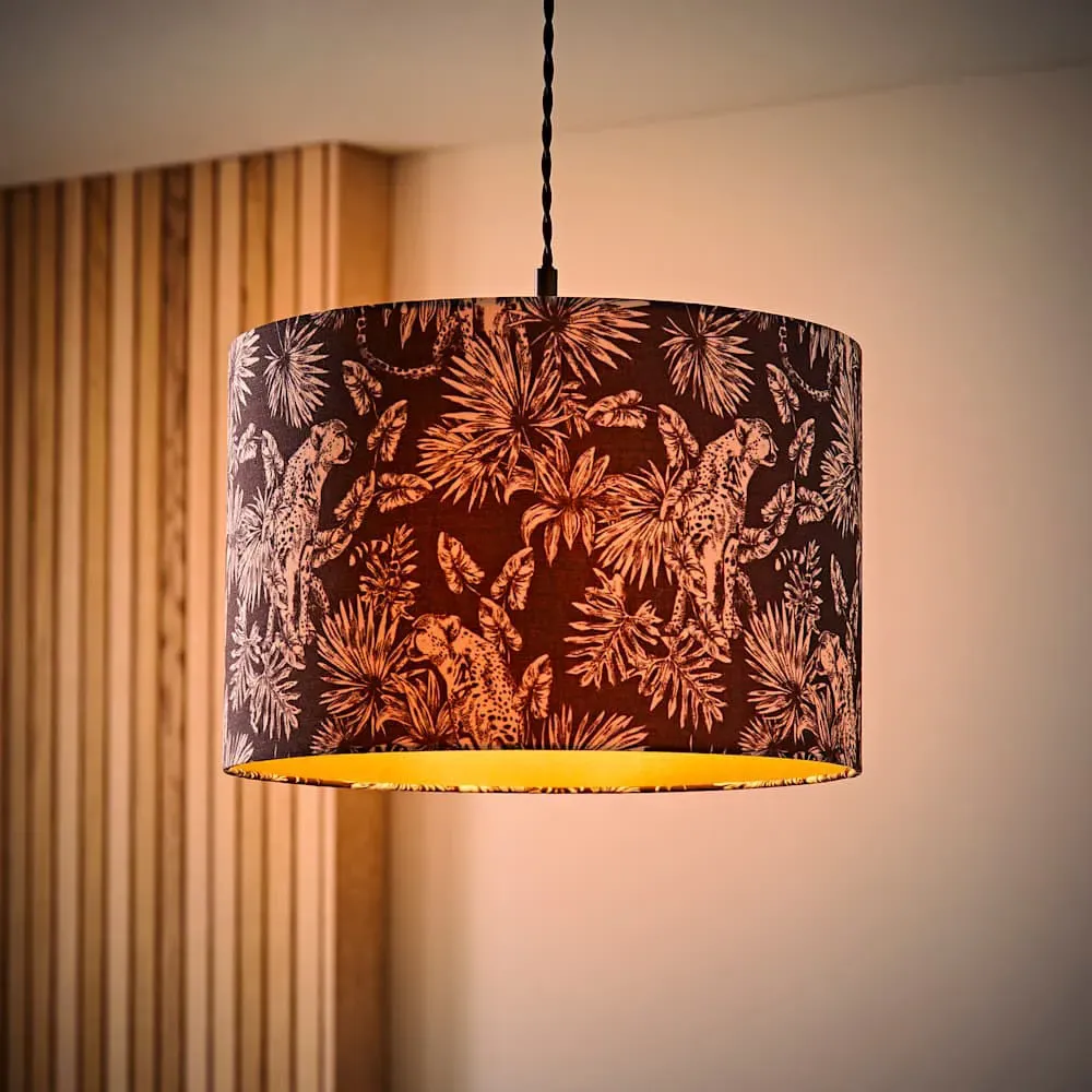 Ariella Animal Print Lamp Shade with Gold Inner - Black