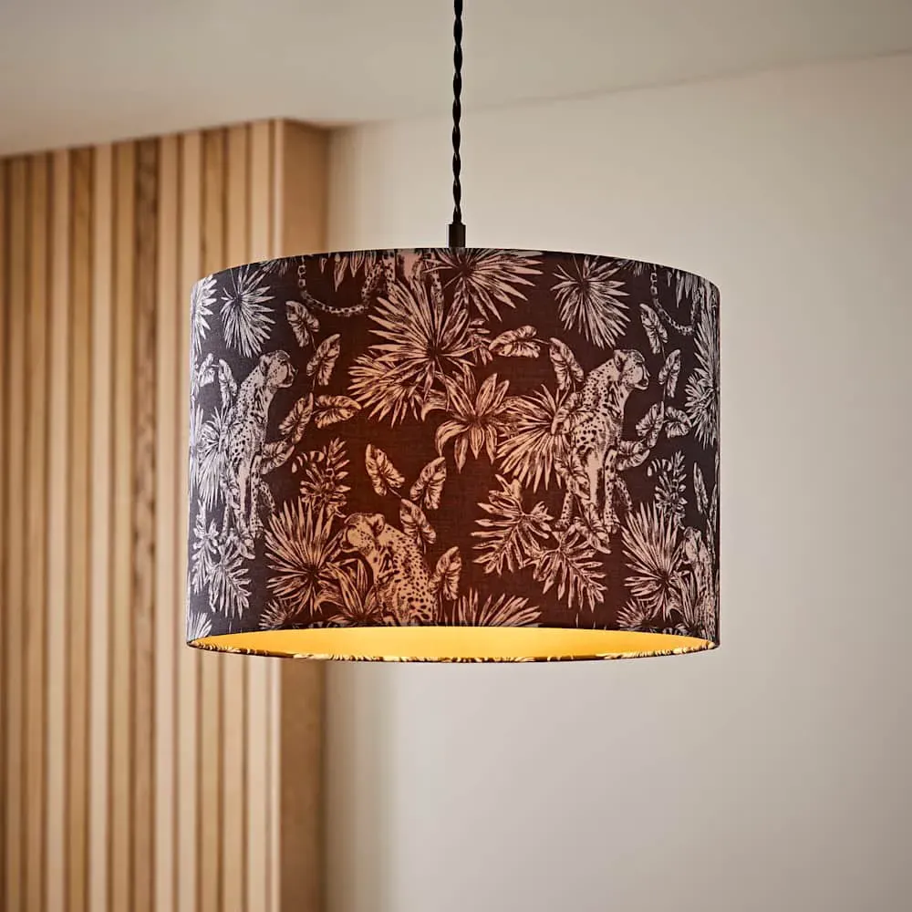Ariella Animal Print Lamp Shade with Gold Inner - Black