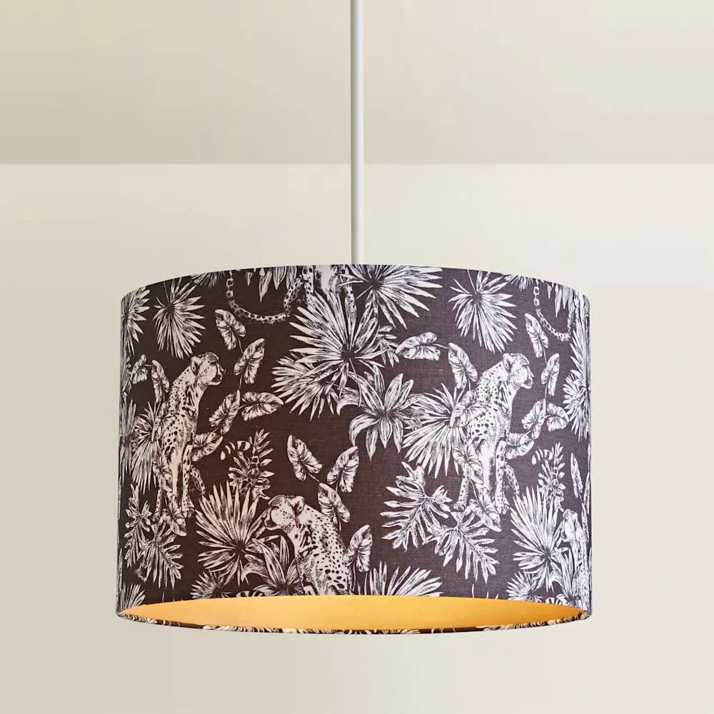 Ariella Animal Print Lamp Shade with Gold Inner - Black