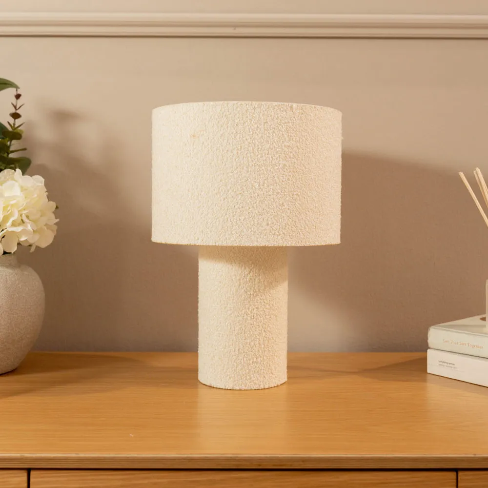 Ash Boucle LED Table Lamp - Cream