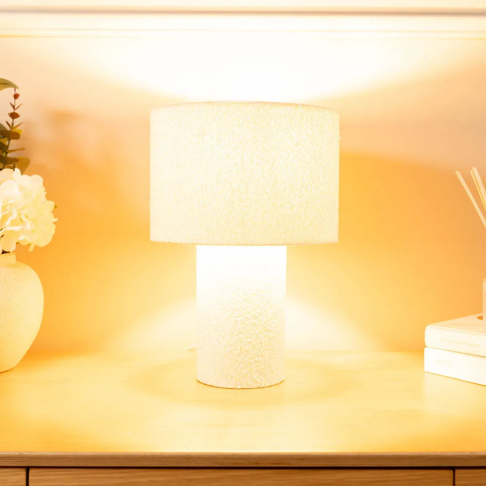 Ash Boucle LED Table Lamp - Cream