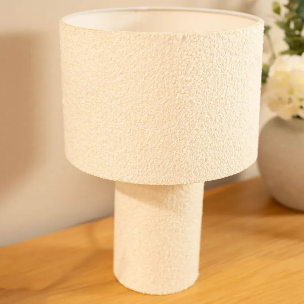 Ash Boucle LED Table Lamp - Cream
