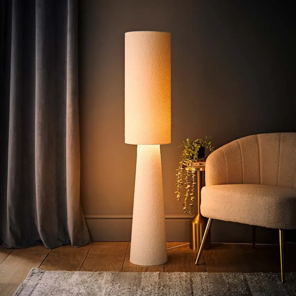 Ash Midi Floor Lamp with Bulb - Cream, Boucle