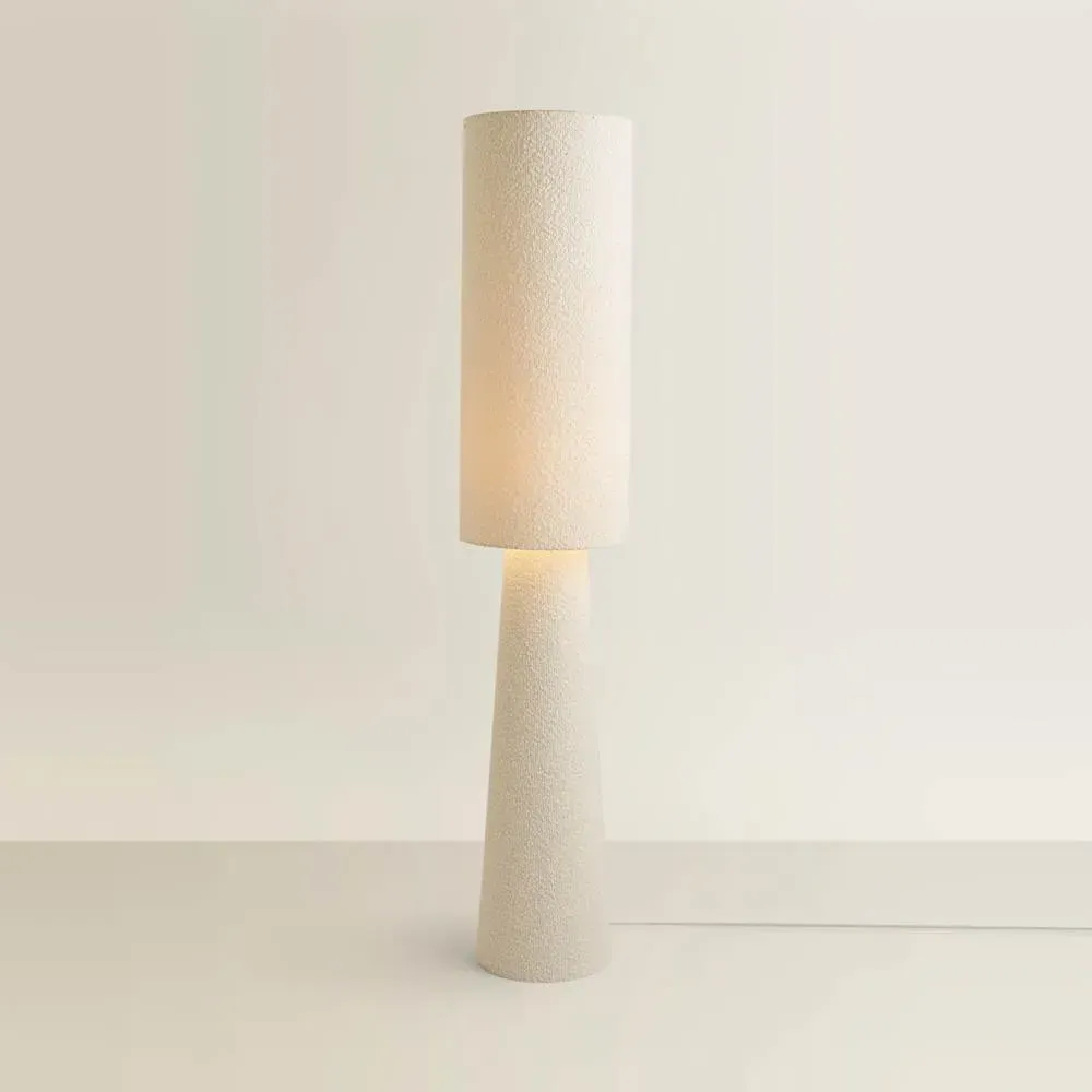 Ash Midi Floor Lamp with Bulb - Cream, Boucle
