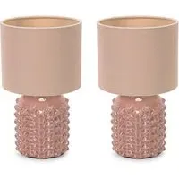 Asha Set of 2 Drum Shade Ceramic Table Lamps - Tan