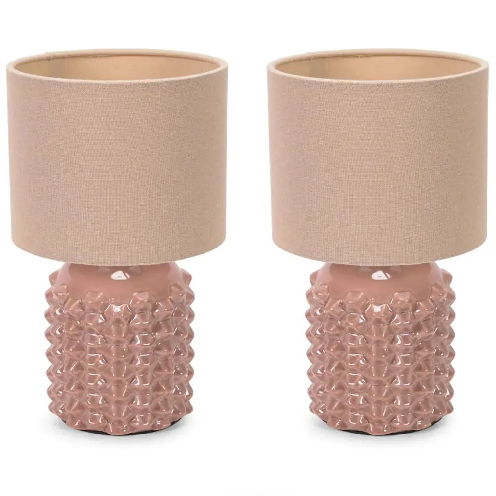 Asha Set of 2 Drum Shade Ceramic Table Lamps - Tan