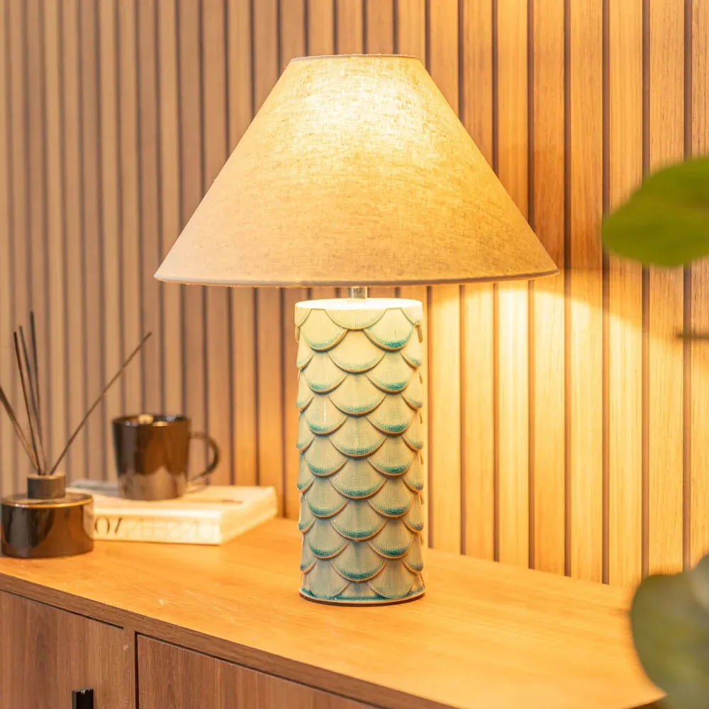 Athena Shell Ceramic LED Table Lamp - Teal