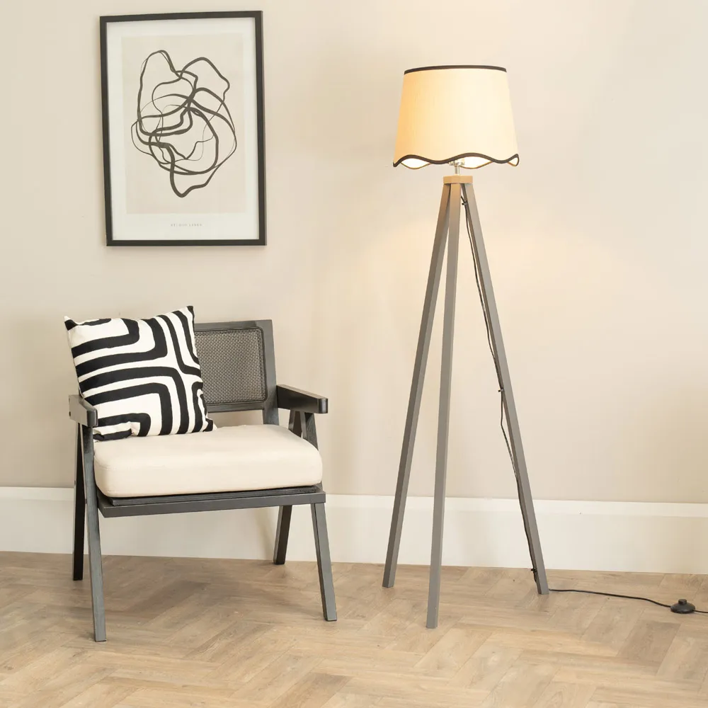 Barbro Tripod Floor Lamp with Black Trim - Grey