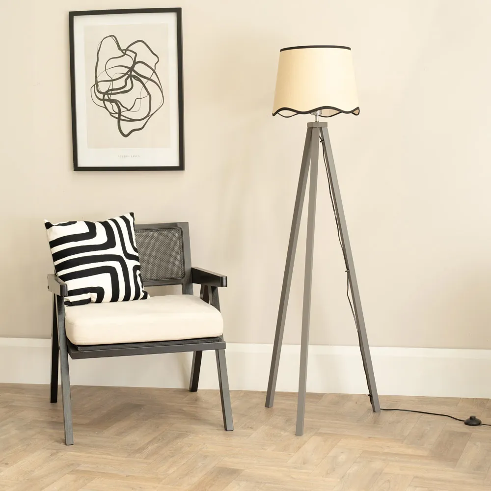 Barbro Tripod Floor Lamp with Black Trim - Grey